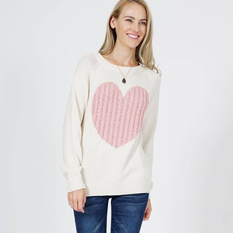 Sweet Heart Valentine Pullover Sweater- Tomato/ Oatmeal