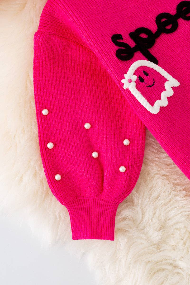 Spooky Knit Girls Sweater with Pearl Beads