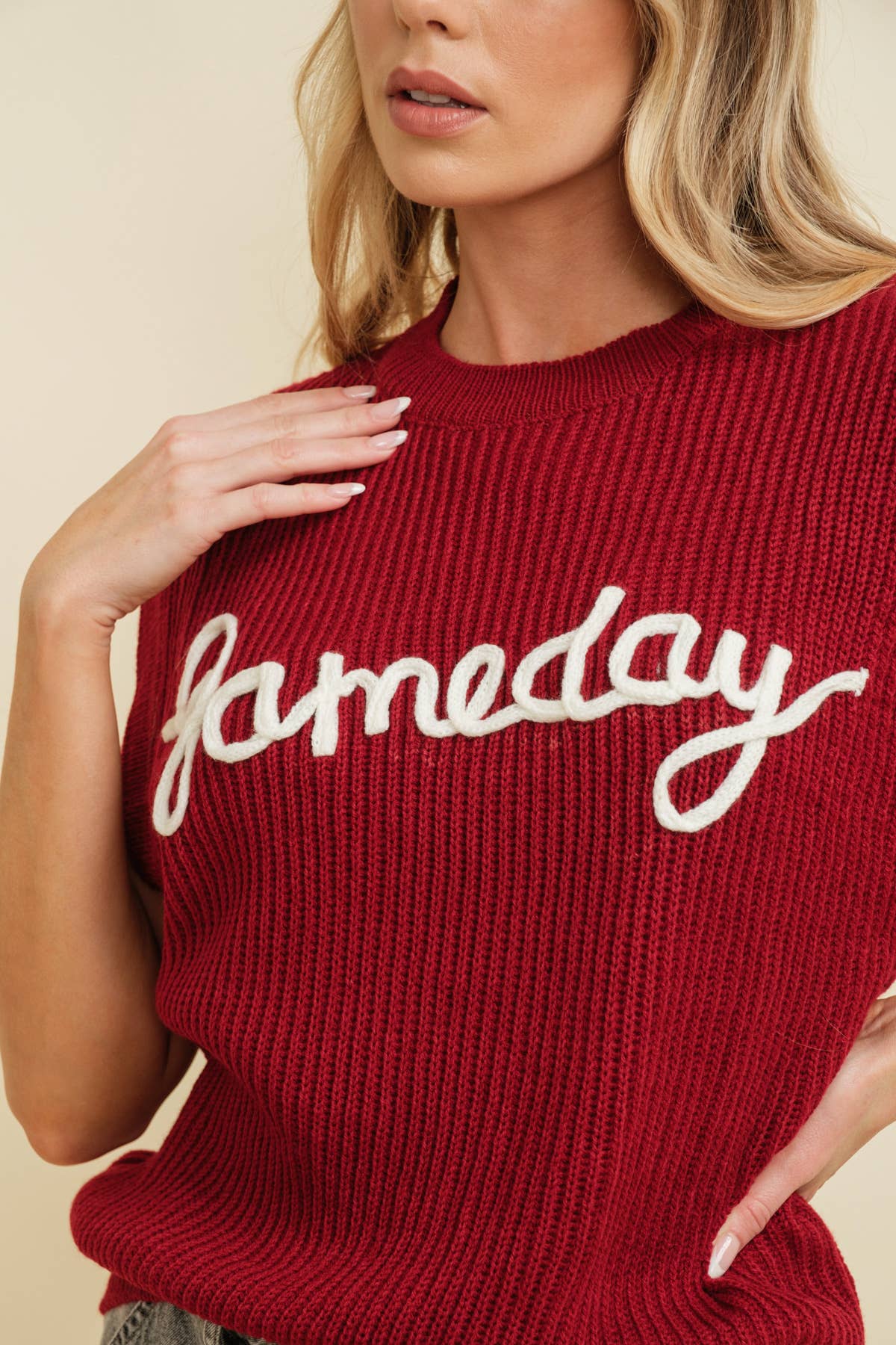 Gameday Embroidered Sleeveless Sweater Vest- Royal Blue