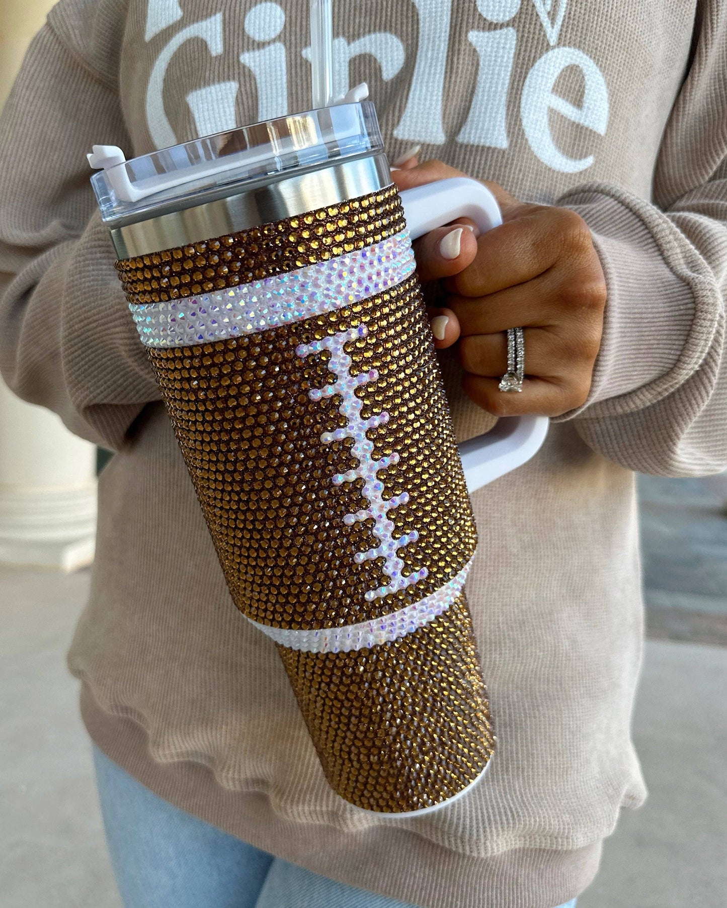 40oz Crystal Brown Football Tumbler