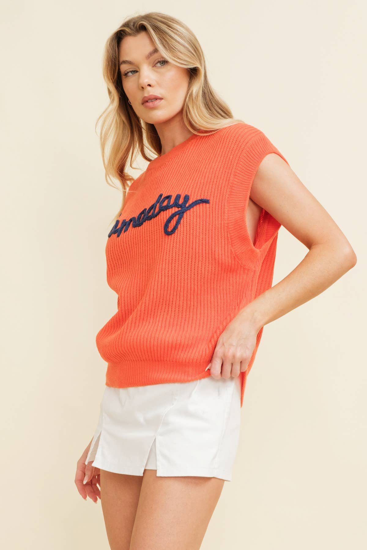 Gameday Embroidered Sleeveless Sweater Vest- Purple