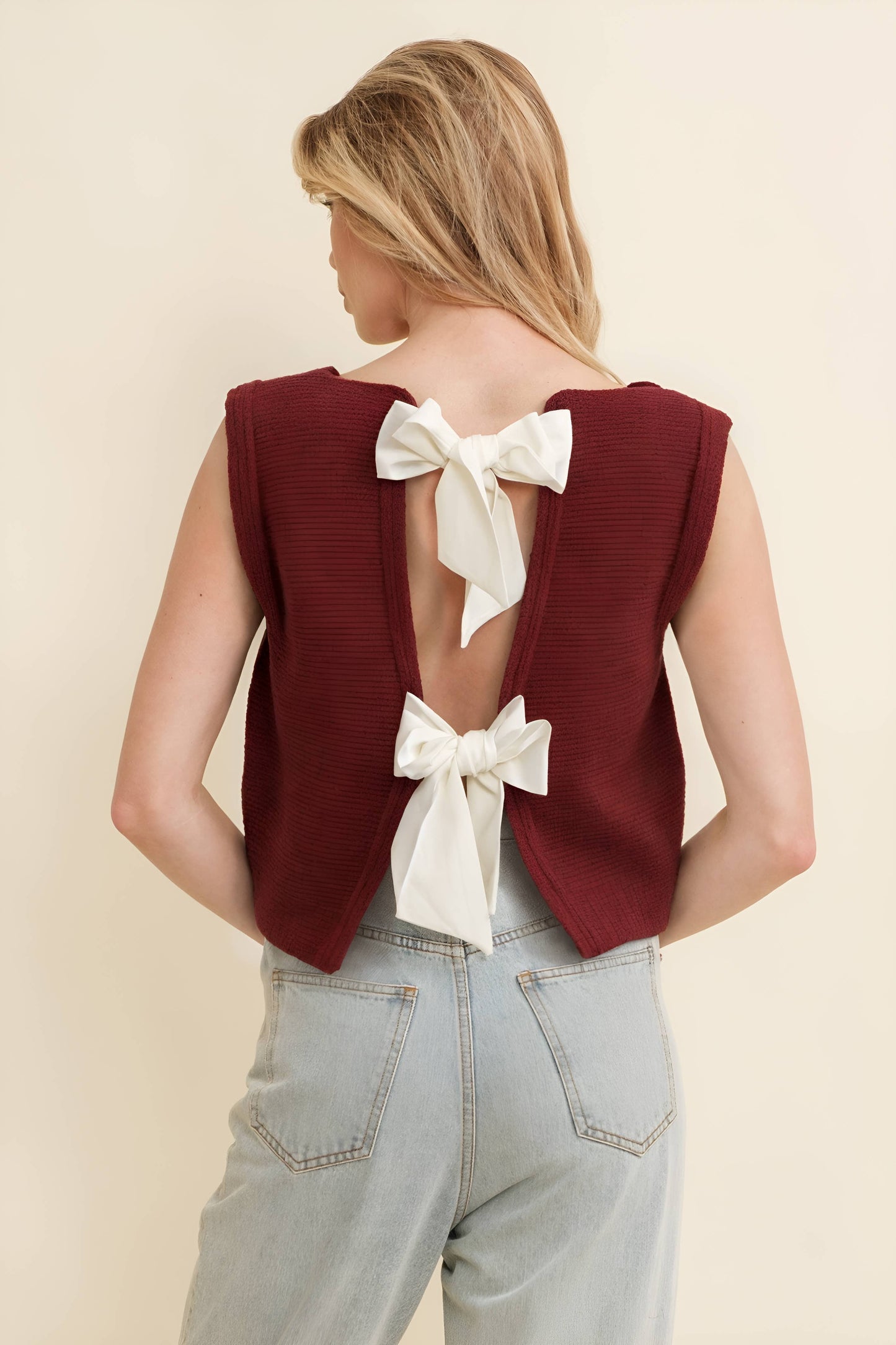 Back Bow Tie Sleeveless Sweater