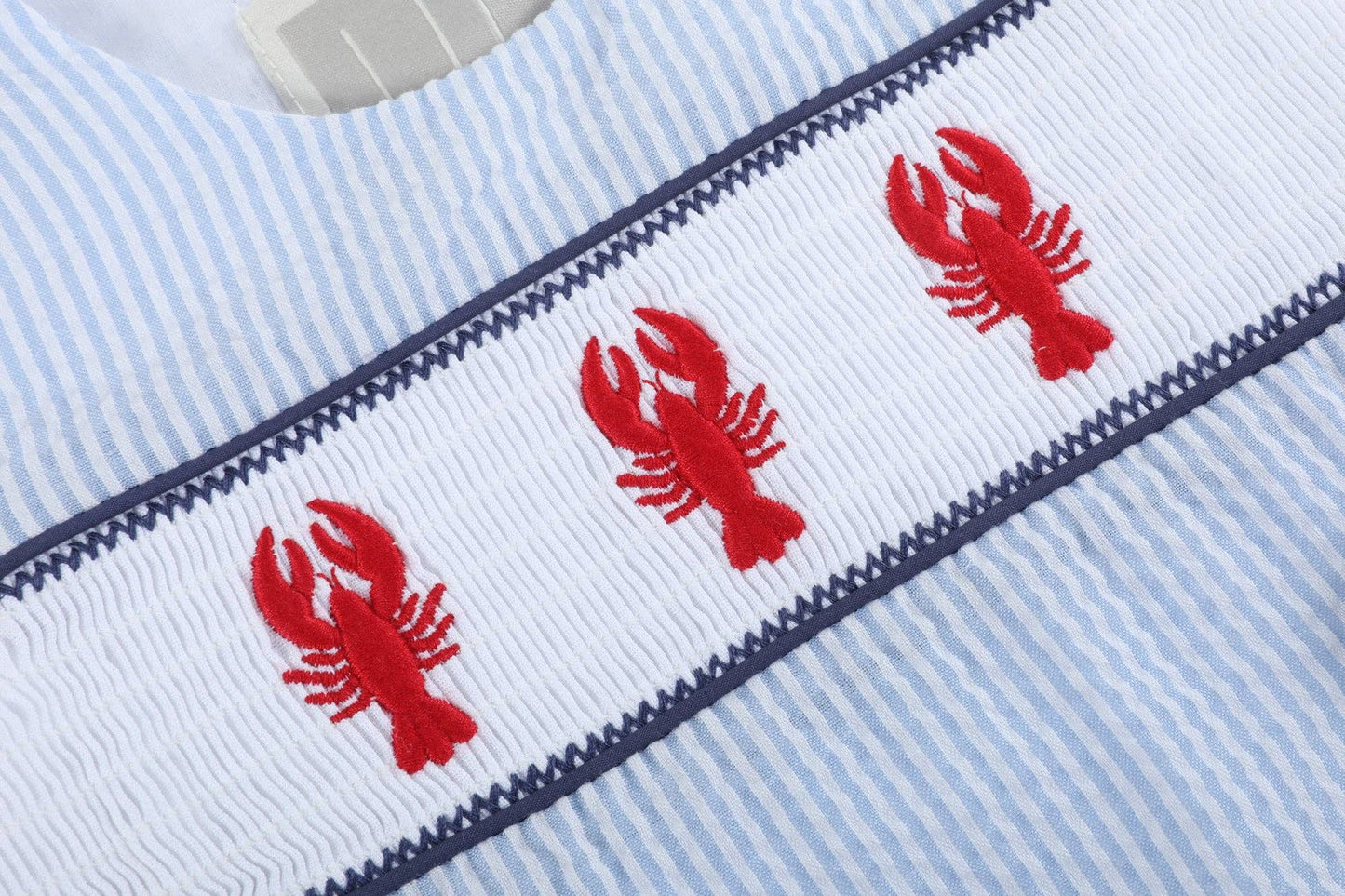 Blue Striped Crawfish Smocked Shortalls