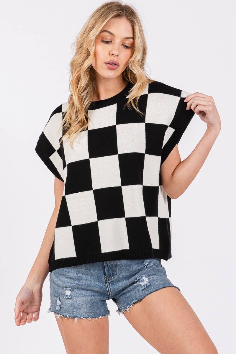 Checkered Knit Sleeveless Game Day Top