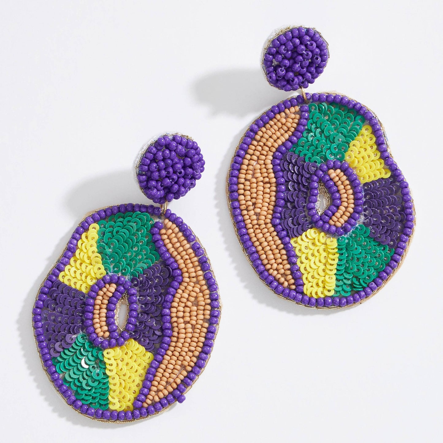 Mardi Gras King Cake Seed Beads Earring