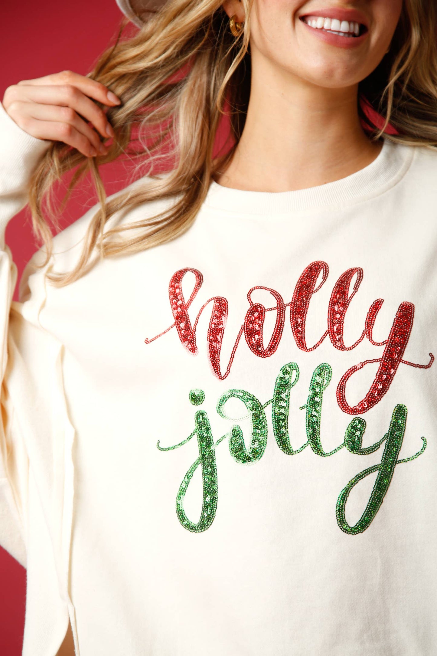 Jolly Holly French Terry Sweatshirt- Ivory