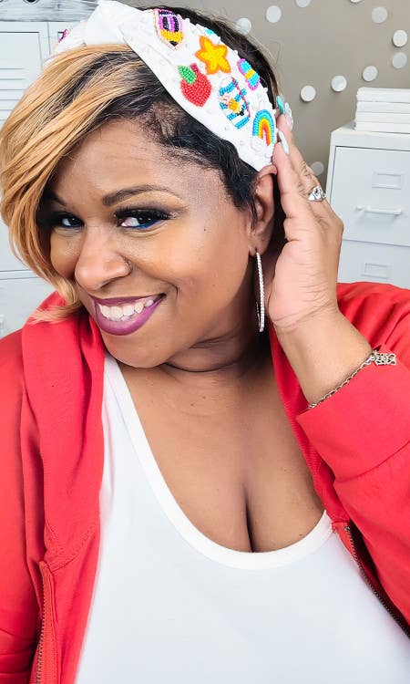 Teacher Stuff Seed Bead Headband- White