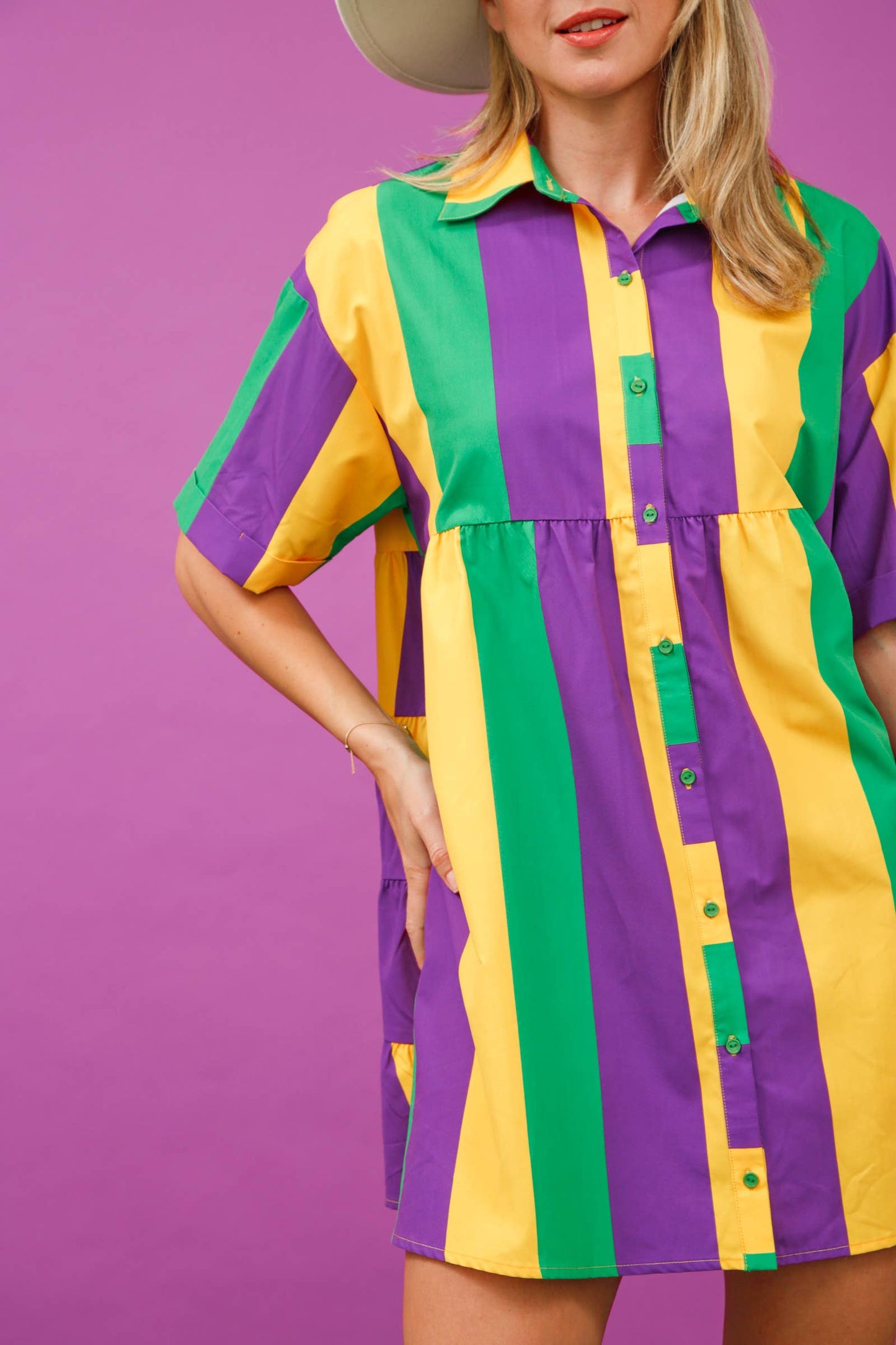Mardi Gras Striped Shirt Dress