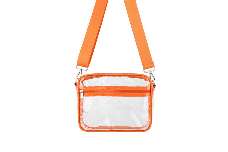 Ladies Clear See Thru Crossbody Fashion Handbag- Red