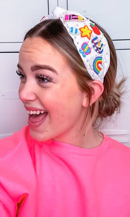 Teacher Stuff Seed Bead Headband- White