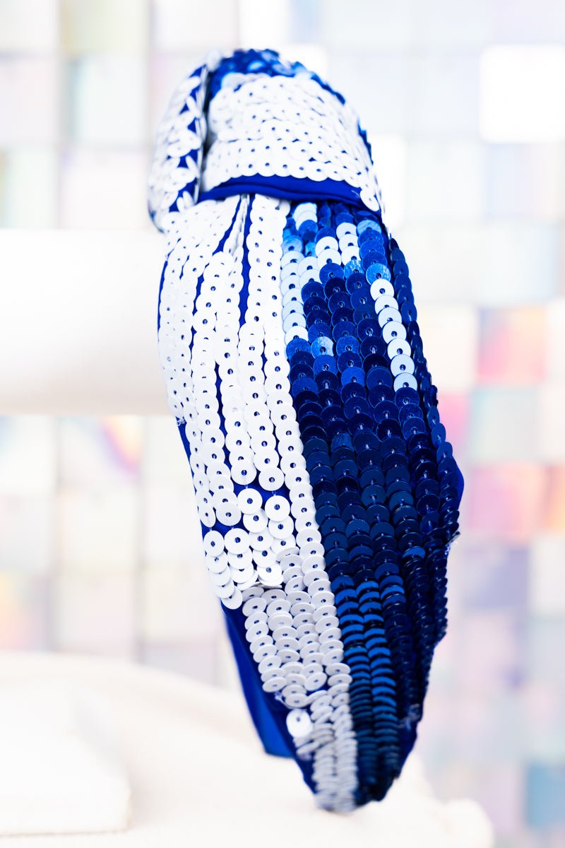 Team Colors Blue and White Sequin Knotted Headband