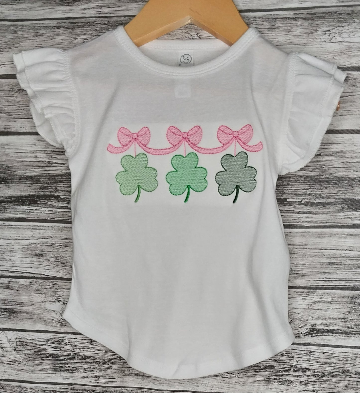 Hanging Shamrock Sketch Flutter Sleeve Embroidered T-Shirt