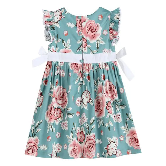 Blue and Pink Floral A-Line Dress