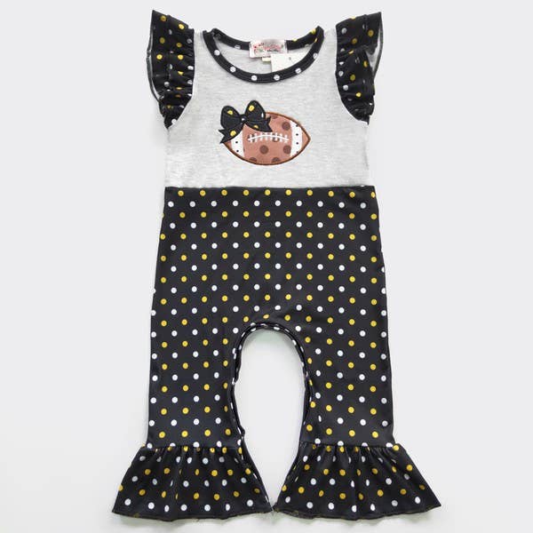 Football Dot Baby Romper - Black