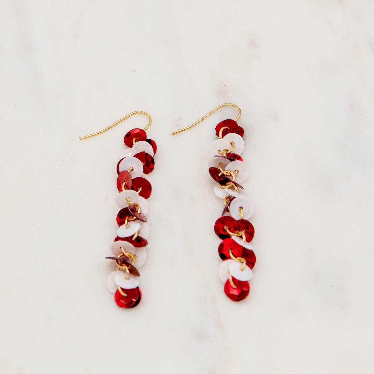 Spirit Sequin Earrings Red/White 2.5"