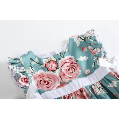 Blue and Pink Floral A-Line Dress
