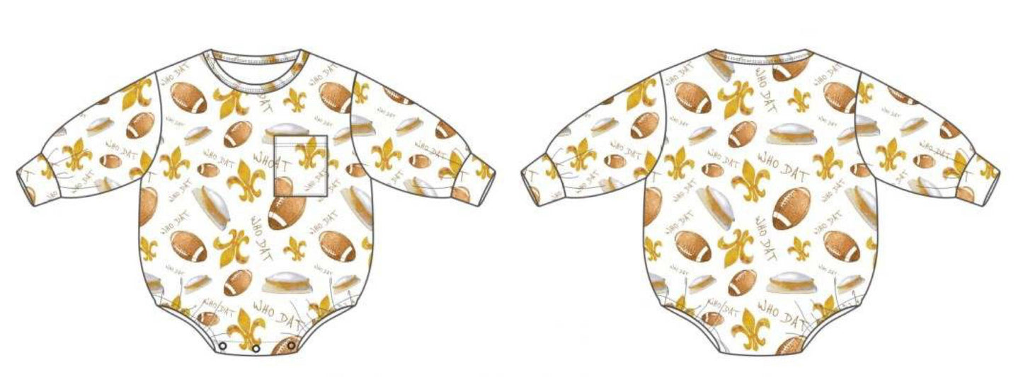 Who Dat Football Long Sleeve Bubble Romper