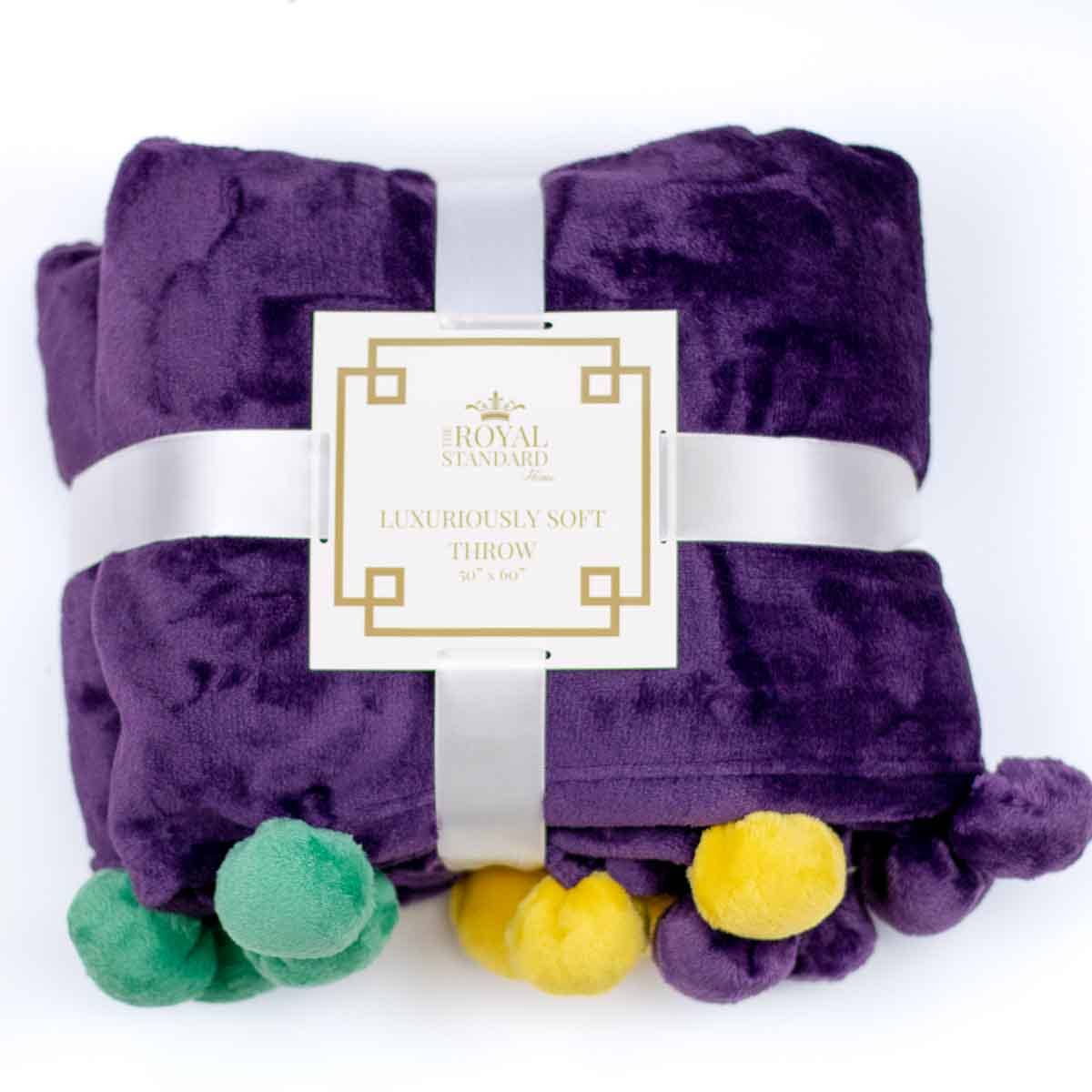 Cozy Pom Pom Throw Purple/Green/Yellow