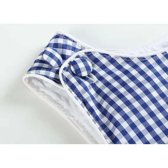 Classic Dark Blue Gingham Baby Bubble Romper