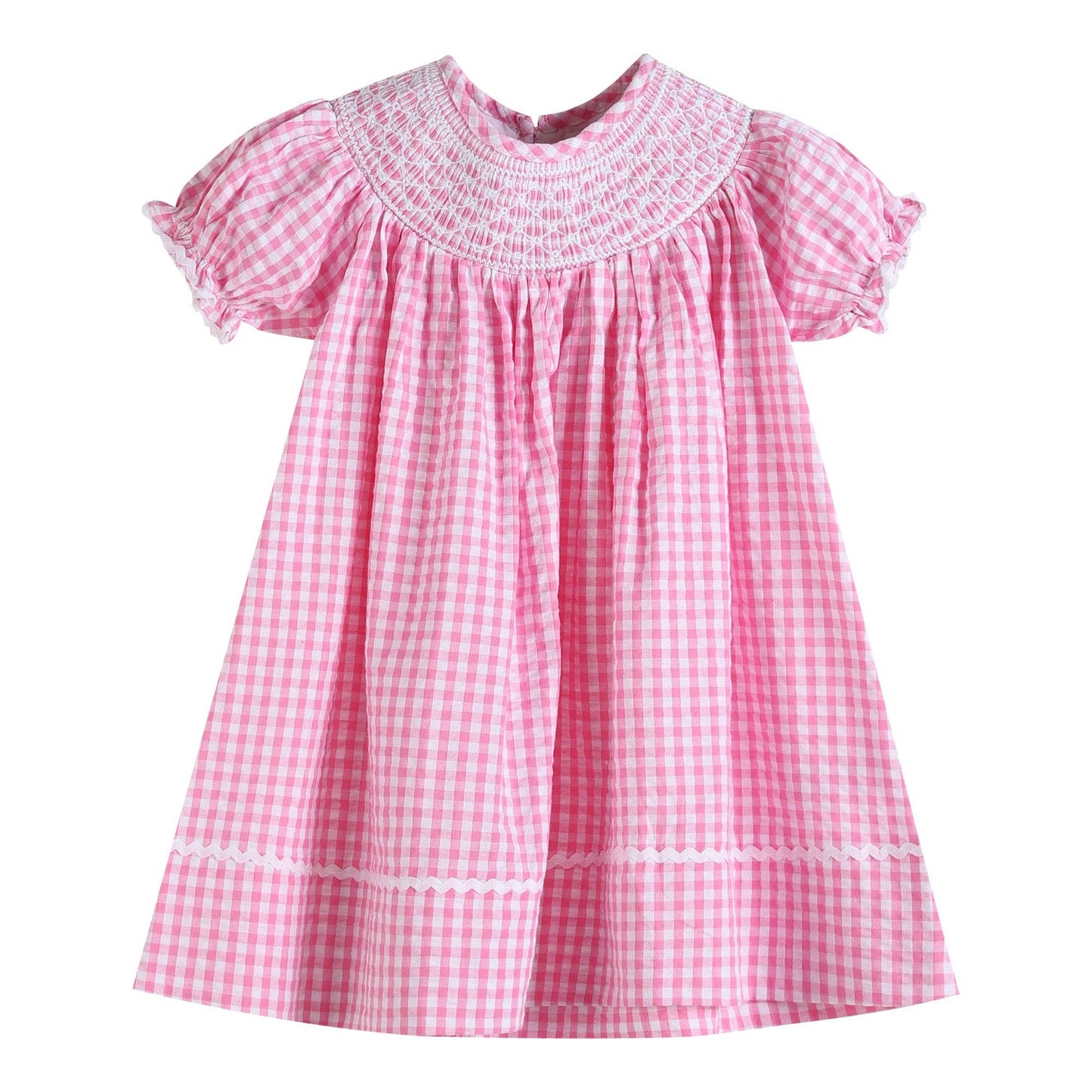 Pink Gingham Classic Smocked Baby Bishop Dress