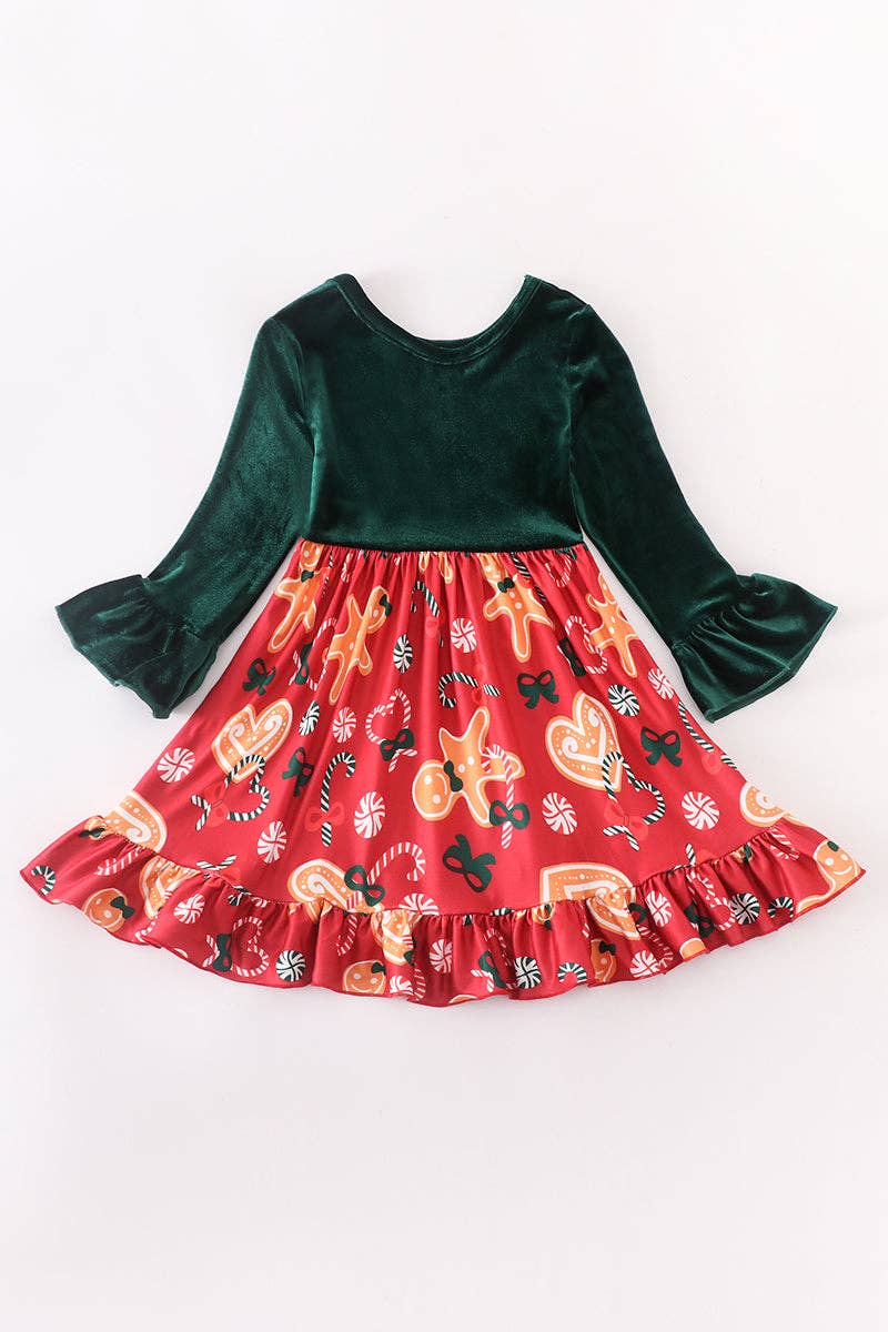 Forest Gingerbread Christmas Velvet Dress