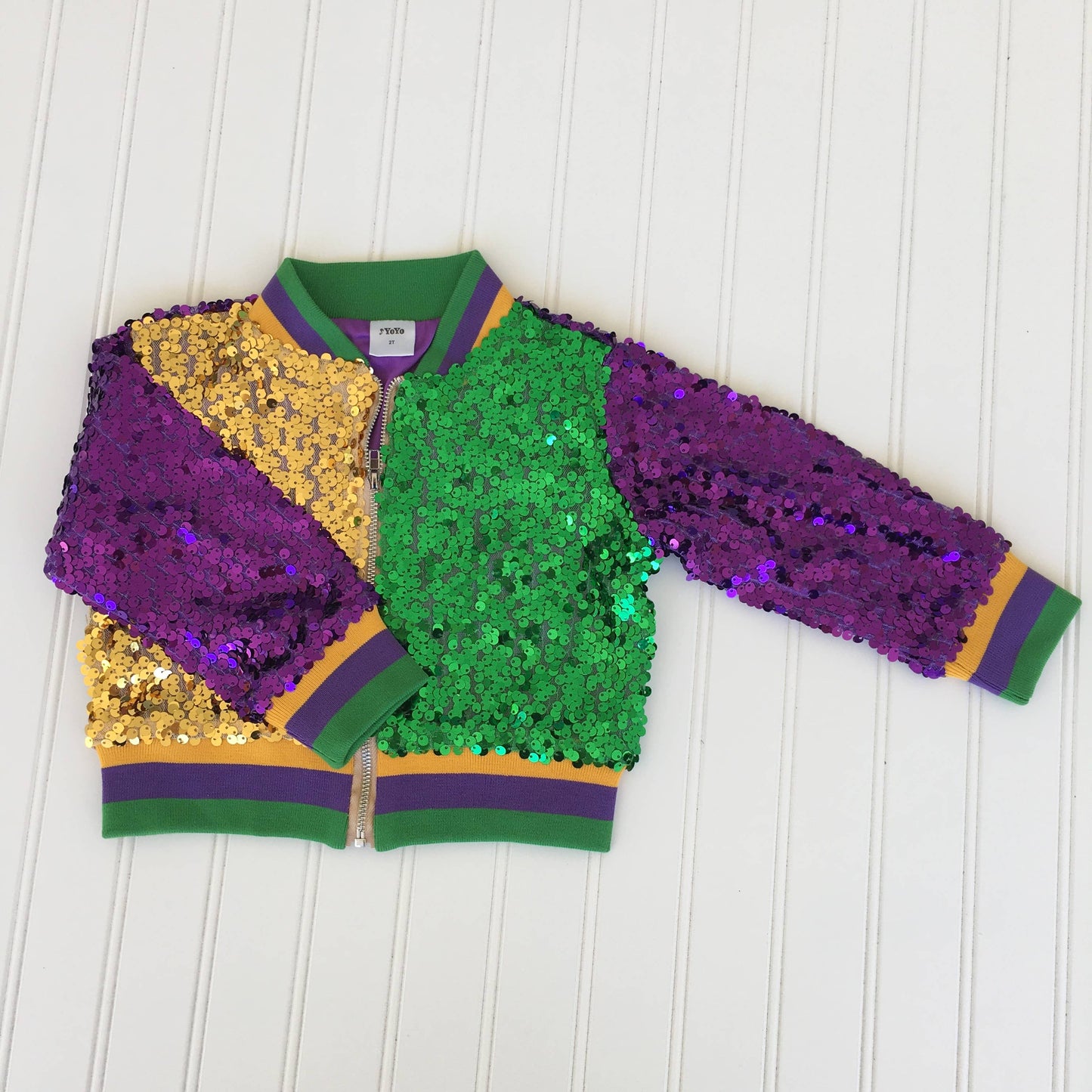 Mardi Gras kids sequin color block zip up jacket