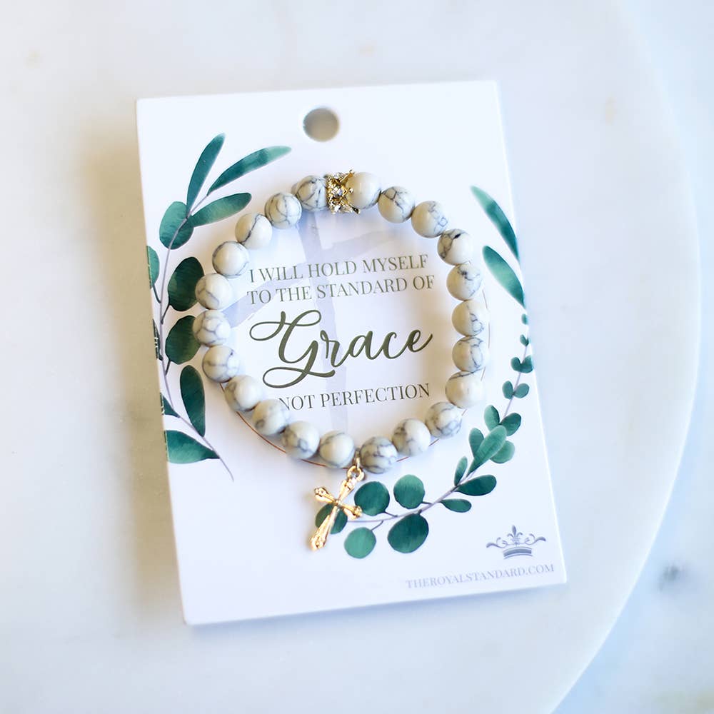 7" Standard of Grace Bracelet - White Howlite/Gold