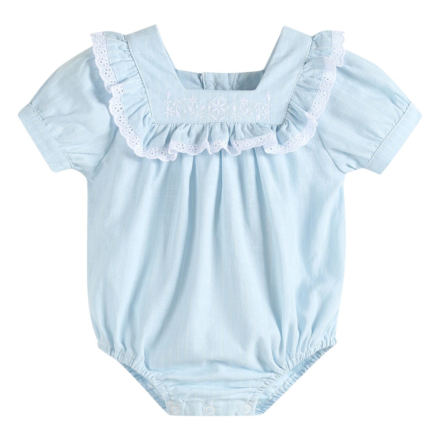 Baby Romper Light Blue Cotton Embroidery