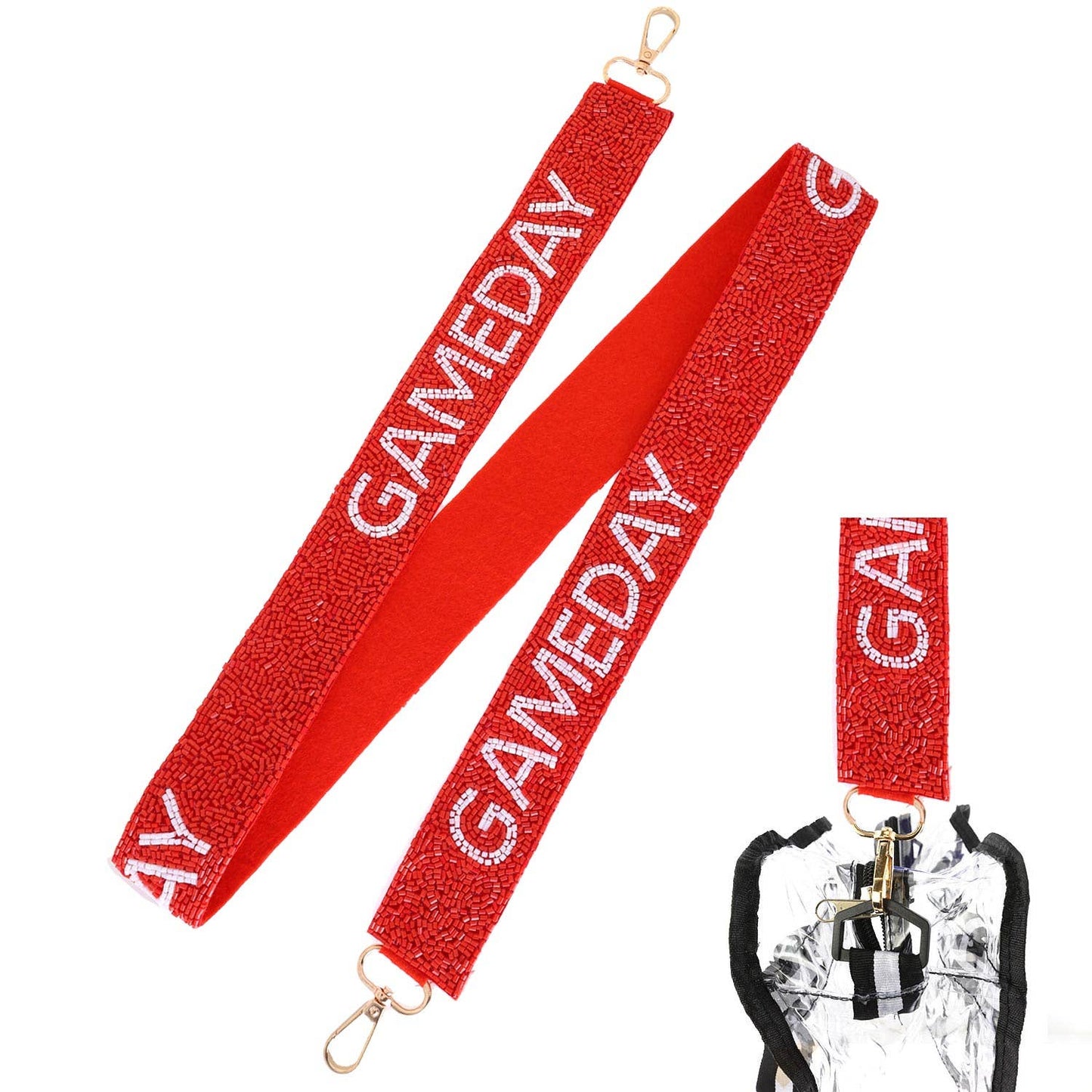 Seed Beaded Game Day Crossbody Shoulder Bag Strap - Red & White