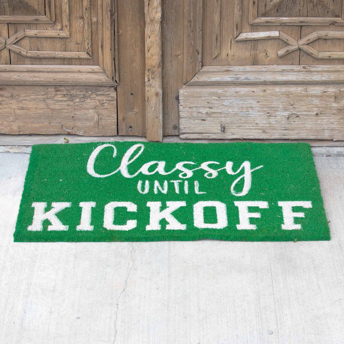 Classy Until Kickoff Coir Doormat-Green/White