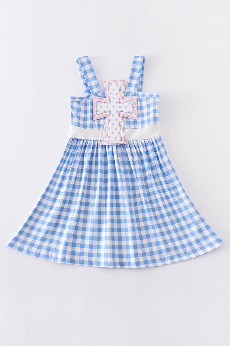 Blue plaid cross girl dress