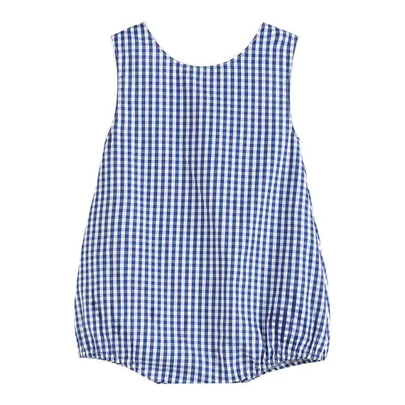 Classic Dark Blue Gingham Baby Bubble Romper