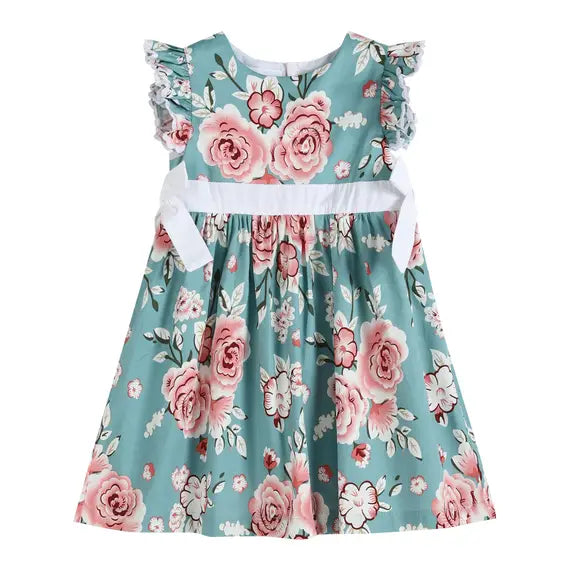 Blue and Pink Floral A-Line Dress