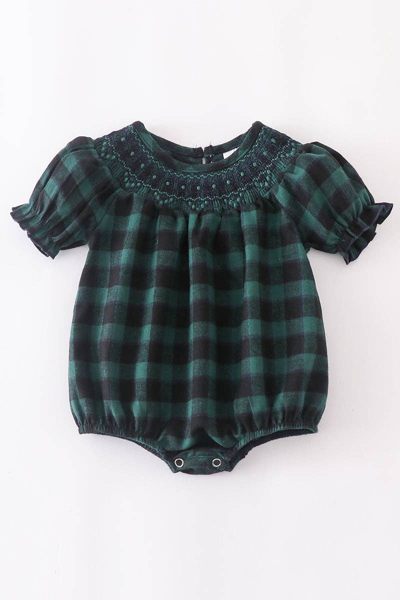 Forest Plaid Smocked Romper