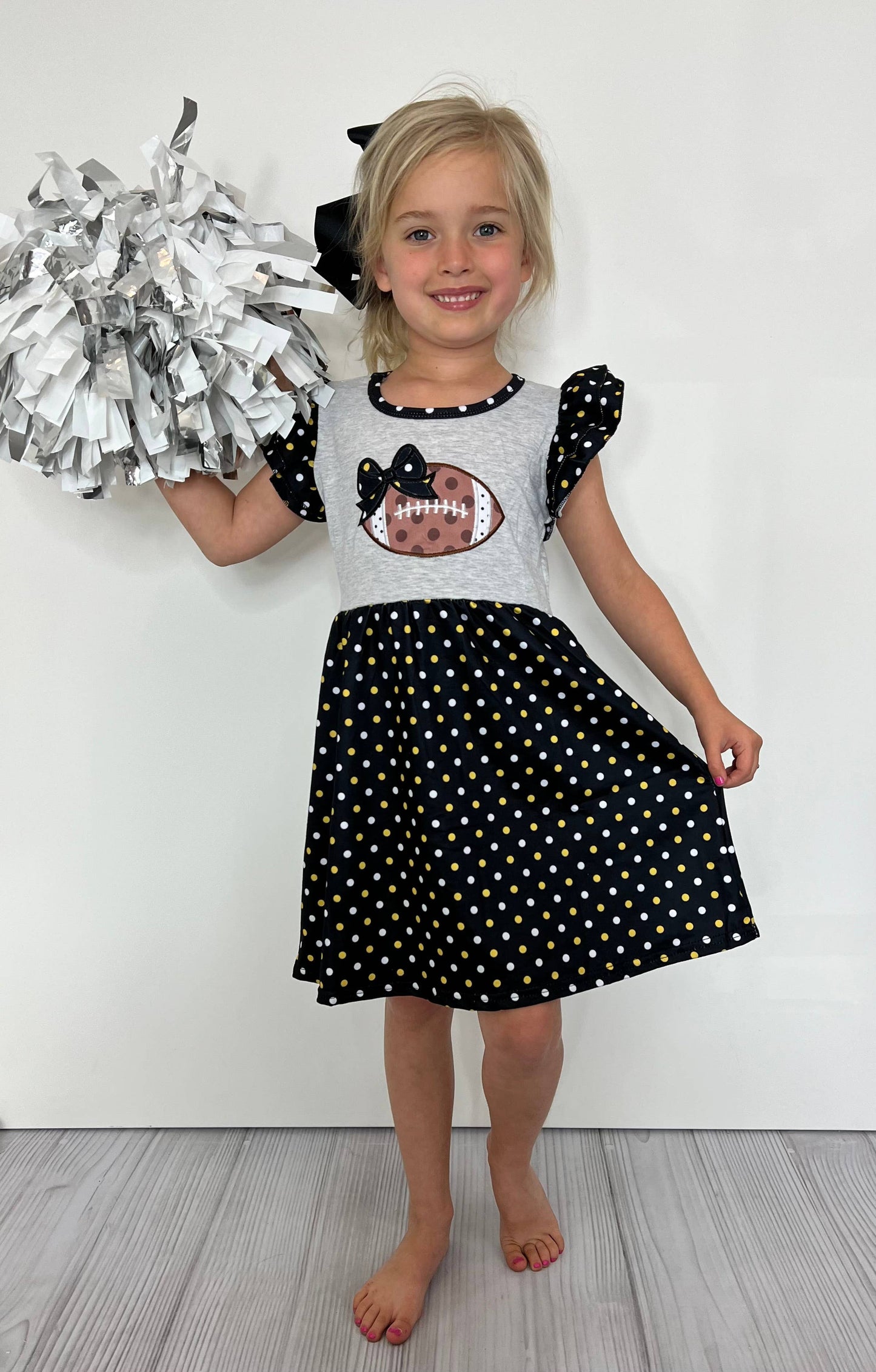 Football Dot Girls Dress - Black