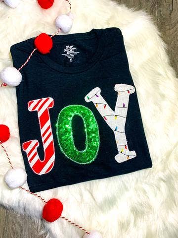Joy Handmade Applique Christmas Short Sleeve Tee