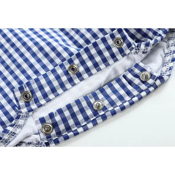 Classic Dark Blue Gingham Baby Bubble Romper
