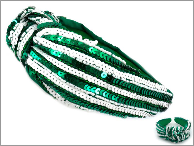 Game Day Sequin Headbands - Green & White
