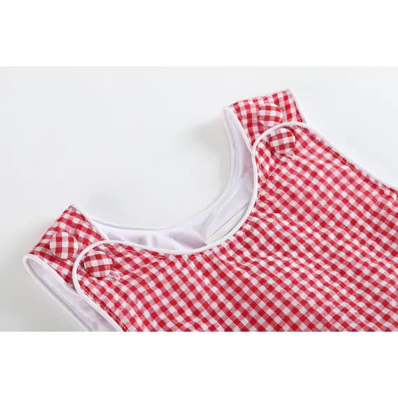 Classic Red Seersucker Baby Bubble Romper