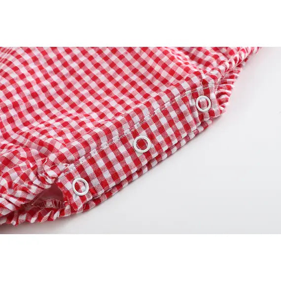 Classic Red Seersucker Baby Bubble Romper