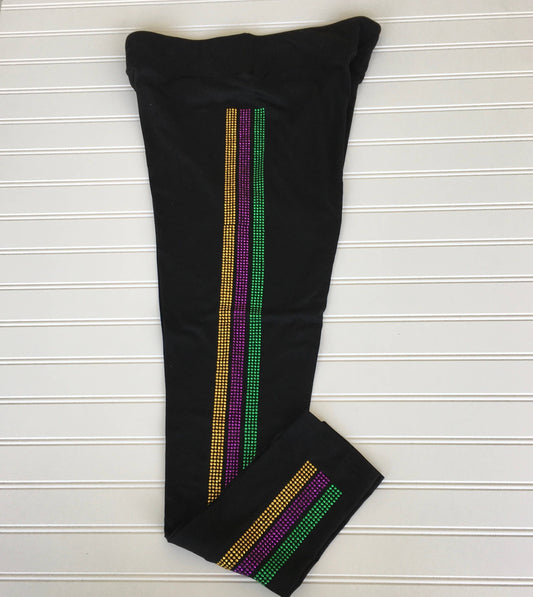 Mardi Gras rhinestone side stripe leggings