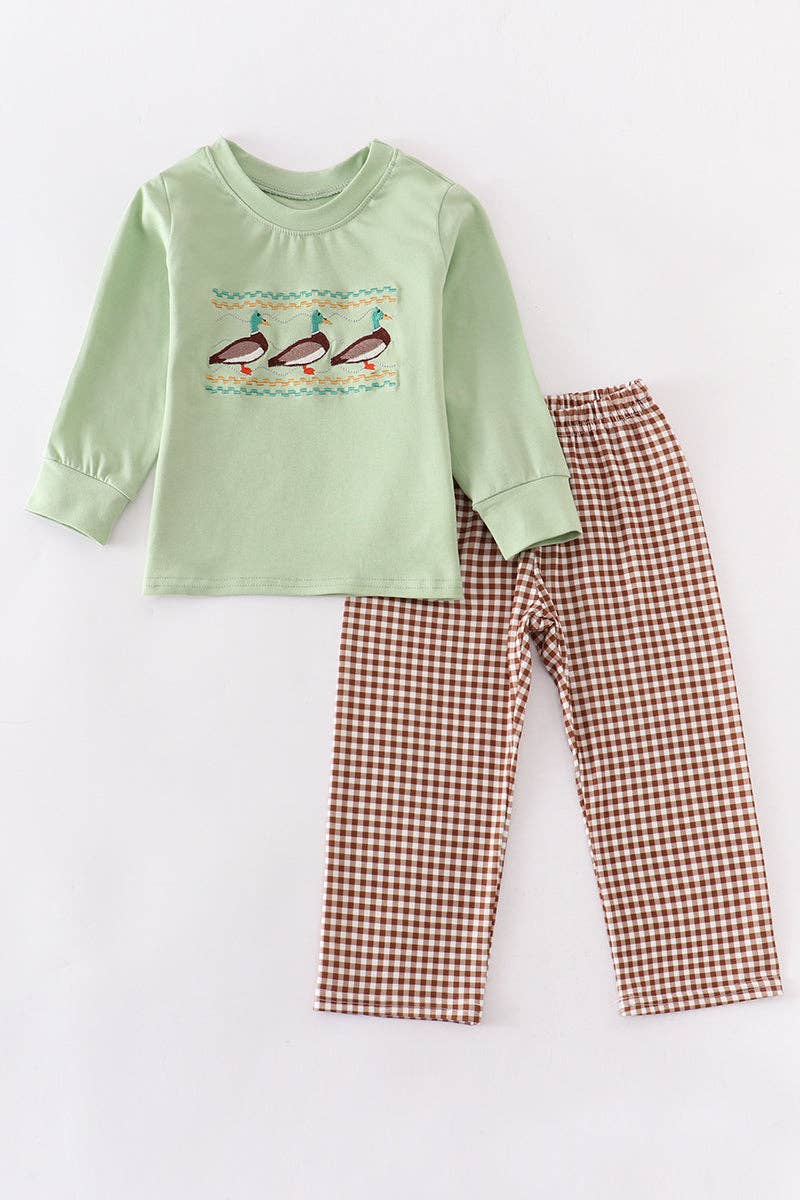 Three ducks embroidery plaid boy set