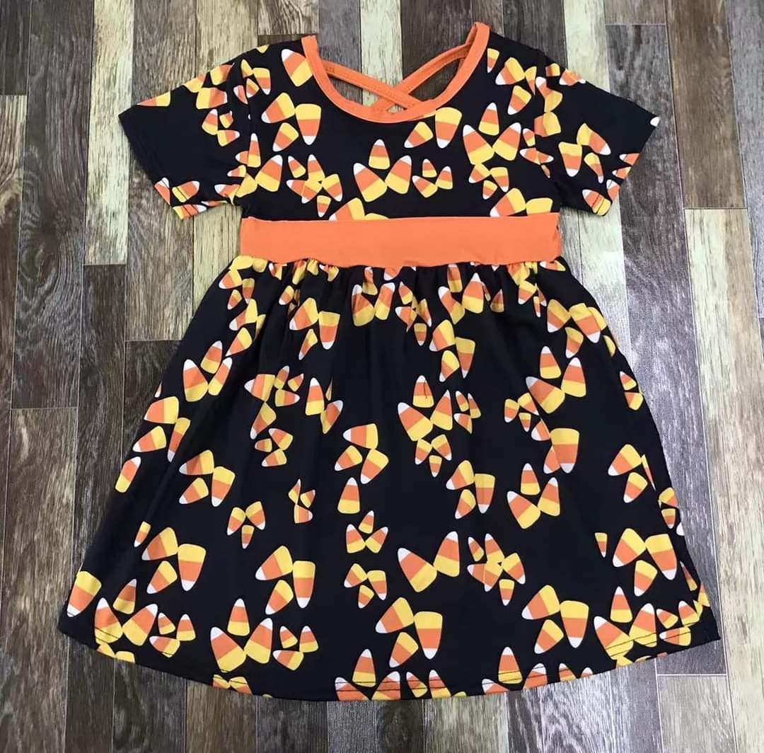 Candy Corn Halloween Dress Cross Back