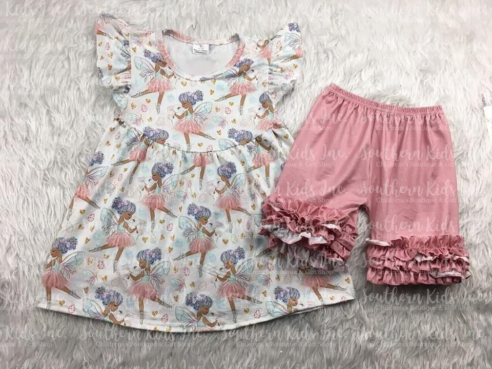 Fairy Flutter Sleeve Shirt and Ruffle Bottom Shorts