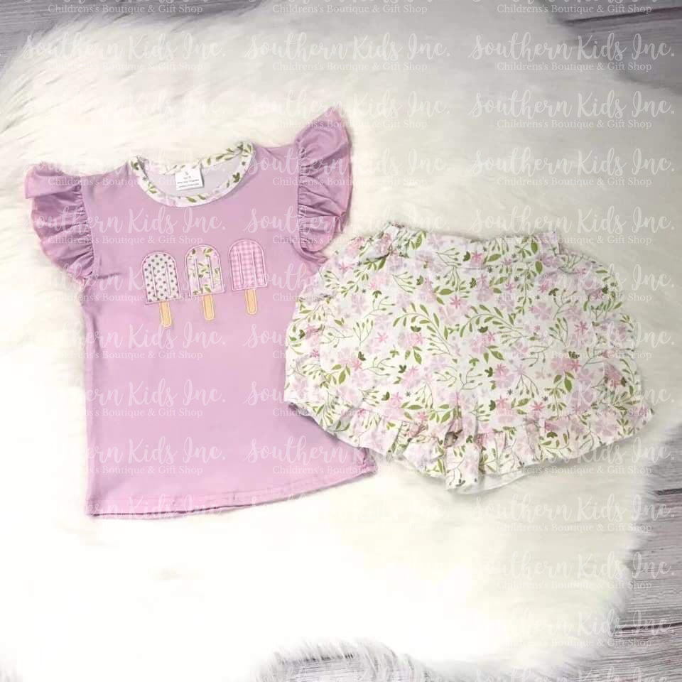 Ice Pop and Greenery Flutter Sleeve Shirt and Shorts