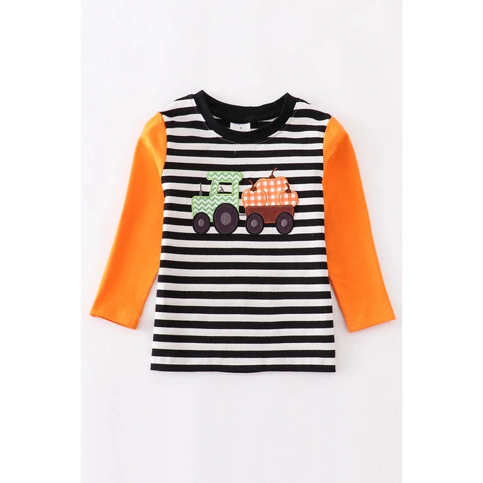 Striped Pumpkin Applique Boy Shirt