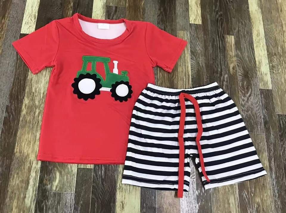 Tractor Short Sleeve Shirt and White/Black Shorts Set
