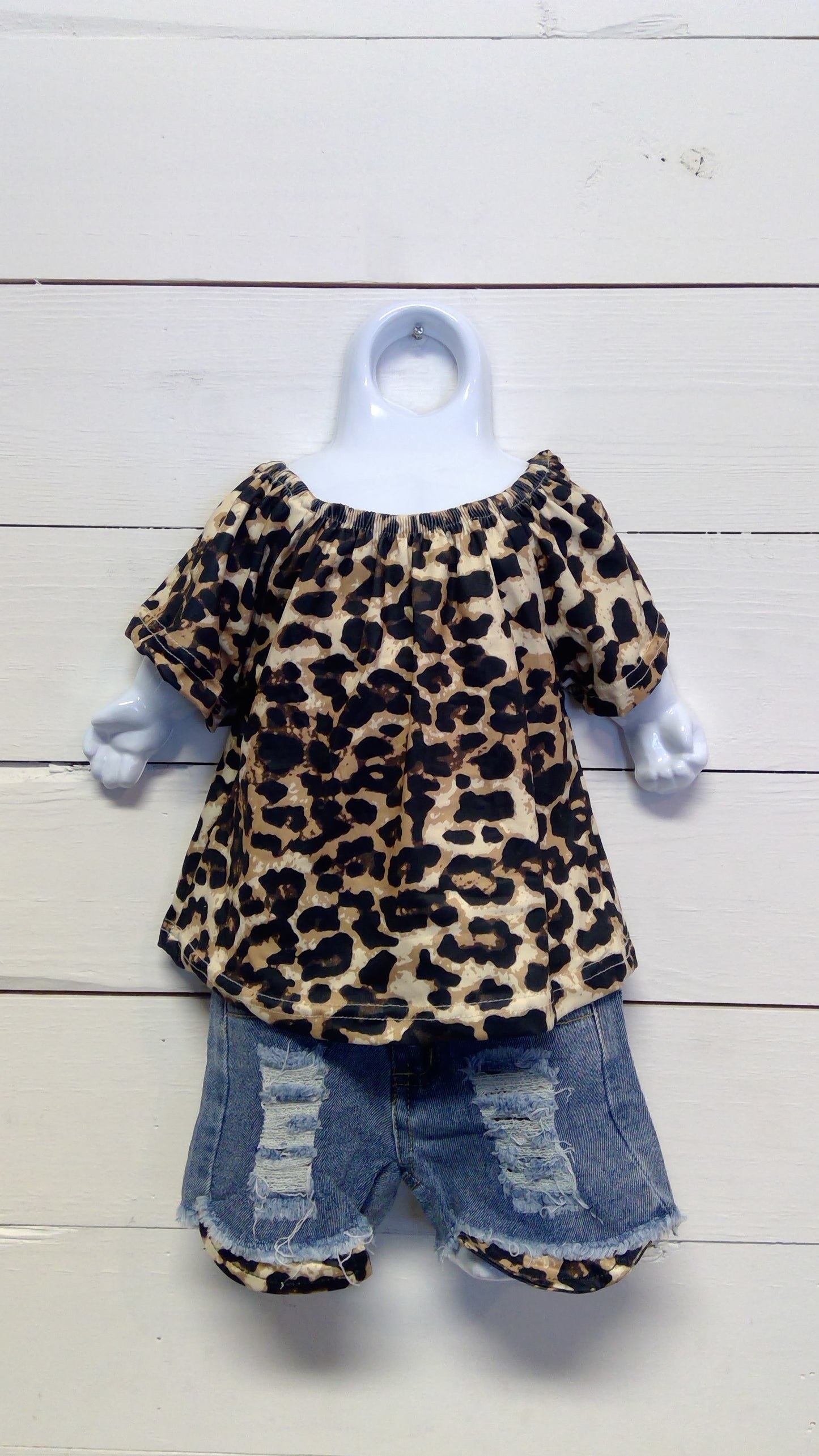 Cheetah Off the Shoulder Denim Short Set