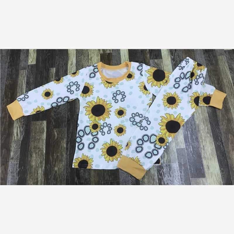 White and Sunflower Long Sleeve Shirt and Pants Set