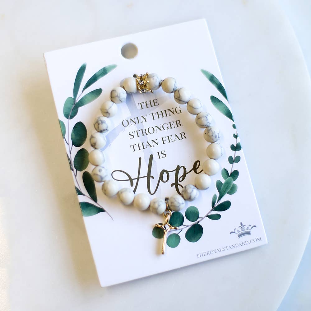 Strong Hope Bracelet White Howlite/Gold 7"